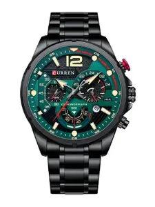 Curren Men Brass Dial & Stainless Steel Bracelet Style Straps Analogue Watch CR-8395-Black