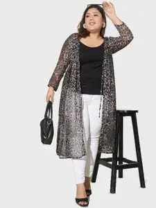 DIMPY GARMENTS Animal Print Gathered Georgette Longline Open Front Shrug