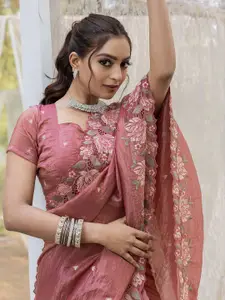 DEVATITHI Floral Chikankari Silk Blend Saree