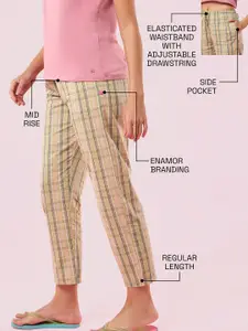 Enamor Checked Pure Cotton Mid-Rise Relaxed Fit Straight-Leg Lounge Pant