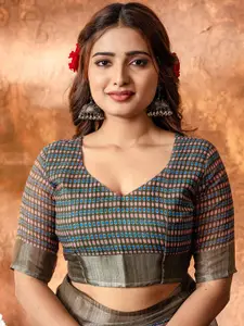 Saree mall Zari Linen Blend Block Print Sarees