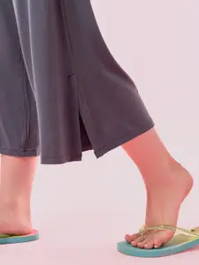 Enamor Mid Rise Crop Length Culotte With Smart Side Slits Straight-Leg Lounge Pant