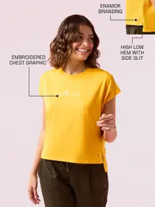 Enamor Graphic Embroidered Dolman Sleeve Crew Neck Lounge T-Shirt