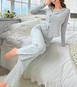 DressBerry Women V Neck Long Sleeves Top Pyjamas Night Suit