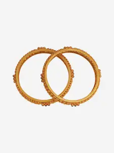 Kushal's Fashion Jewellery Set Of 2 Gold-Plated Stone-Studded Bangles