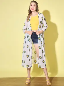 DIMPY GARMENTS Floral Printed Longline Georgette Tie-Up Shrug