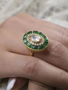 Sica Jewellery Gold Plated Moissanite Polki Studded  Finger Ring