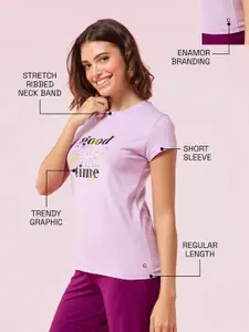 Enamor Graphic Printed Short Sleeve Crew Neck Stretch Lounge T-Shirt