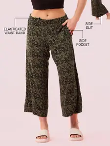 Enamor Printed Mid Rise Crop Length Culotte Straight-Leg Lounge Pant