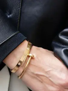 DressBerry Women 2 American Diamond Antique Gold-Plated Kada Bracelet