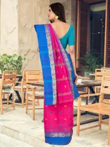 Laa Calcutta Woven Design Zari Pure Cotton Taant Saree