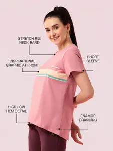 Enamor Striped Crew Neck Stretch High-Low Lounge T-Shirt