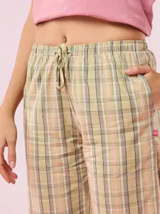 Enamor Checked Pure Cotton Mid-Rise Relaxed Fit Straight-Leg Lounge Pant
