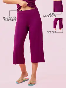 Enamor Mid Rise Crop Length Culotte With Smart Side Slits Straight-Leg Lounge Pant