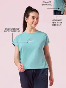 Enamor Graphic Embroidered Dolman Sleeve Crew Neck Lounge T-Shirt