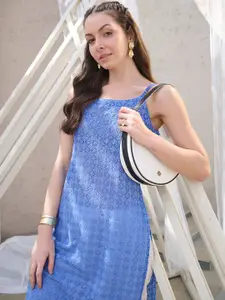 Stylum Women Embroidered Chikankari Lace Frills Bows and Ruffles Dobby Georgette Kurta