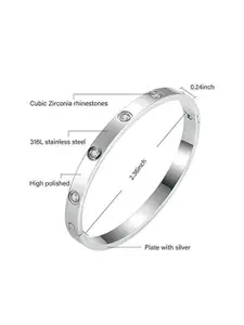 DressBerry Women 2 American Diamond Antique Silver-Plated Kada Bracelet