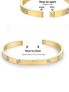 DressBerry Women 2 American Diamond Antique Gold-Plated Kada Bracelet