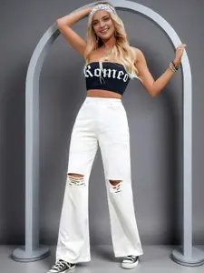 Moda Rapido Women Comfort Boyfriend Fit High-Rise Slash Knee Jeans