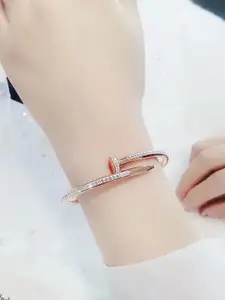 DressBerry Women American Diamond Antique Rose Gold-Plated Kada Bracelet