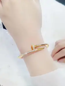 DressBerry Women American Diamond Antique Gold-Plated Kada Bracelet