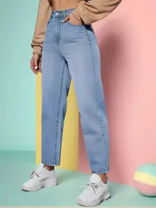 Moda Rapido Women Comfort Boyfriend Fit High-Rise Low Distress Light Fade Jeans