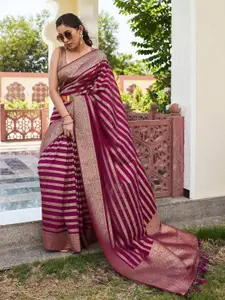 DEVATITHI Striped Zari Silk Blend Banarasi Saree