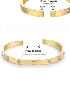 DressBerry Women 2 American Diamond Antique Rose Gold-Plated Kada Bracelet