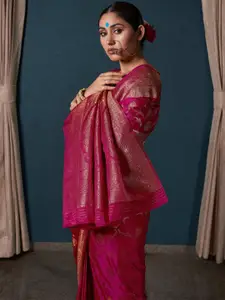 DEVATITHI Ethnic Motifs Zari Silk Blend Banarasi Saree