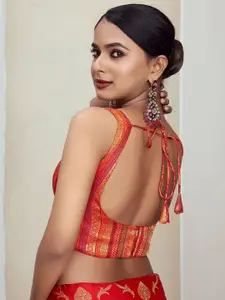 DEVATITHI Women Orange-Colored Woven Design Saree Blouse