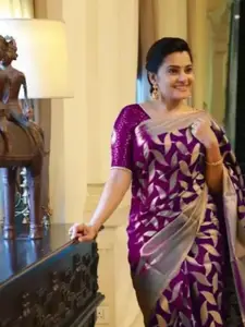 KALINI Woven Design Zari Poly Georgette Saree
