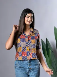 The Roadster Lifestyle Co Ethnic Printed Cuban Collar Pure Cotton Shirt Style Top