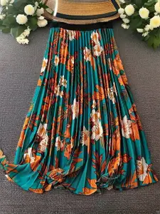 ZWERLON Printed A-Line Flared Maxi Skirt