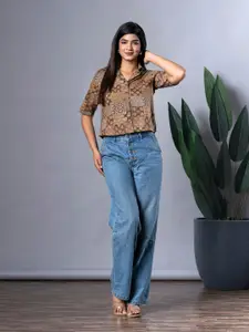 The Roadster Lifestyle Co Ethnic Printed Pure Cotton Cuban Collar Shirt Style Top