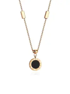Lyriss Rose Gold Plated Cubic Zirconia  Studded Round Pendant With Chain