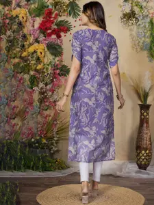 Sun Fashion And Lifestyle Women Floral Printed Thread Work Chanderi Silk Kurta