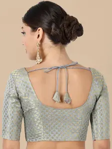 DEVATITHI Women Grey Woven-Design Saree Blouse