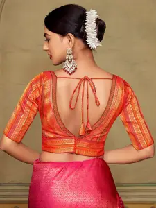 DEVATITHI Women Orange Woven-Design Saree Blouse