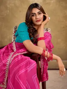 LeeliPeeri Designer Leheriya Embroidered Poly Chiffon Saree