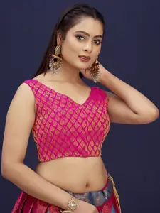 DEVATITHI Women Pink Woven-Design Saree Blouse