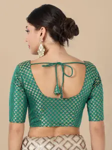 DEVATITHI Women Teal Woven-Design Saree Blouse