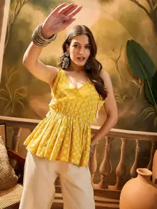 Sangria Floral Printed Short Peplum Top