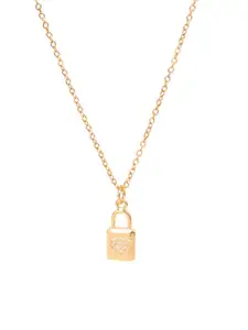 SALTY Stone Studded Stainless Steel Love Lock Charm Pendant & Chain Jewellery Accessories