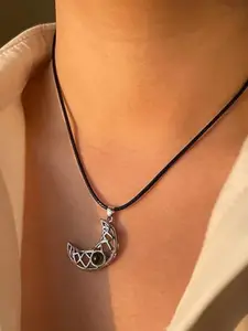 DIVASTRI Gold-Plated Cubic Zirconia Studded Stainless Steel Circular Pendants with Chains