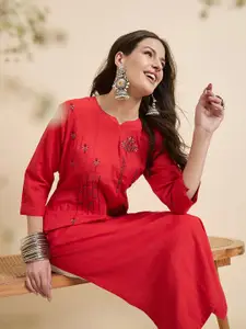 Anouk Rustic Floral Embroidered Thread Work Notch Neck Straight Kurta