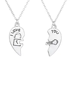 OOMPH Set of 2 Stainless Steel Heart Shaped Pendants with Chains