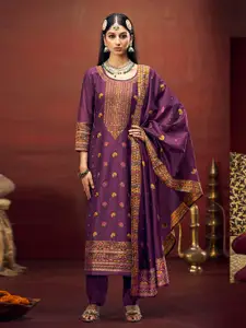 Anouk Purple Zari Floral Embroidered Jacquard Woven Design Unstitched Dress Material