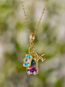 VIEN Stainless Steel Gold-Plated Aircraft Luggage Camera Minimal Necklace