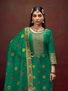 Anouk Green Floral Woven Design Unstitched Dress Material