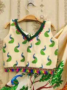 JOVK DESIGN Girls Printed V-Neck Silk Ready to Wear Lehenga & Blouse With Dupatta